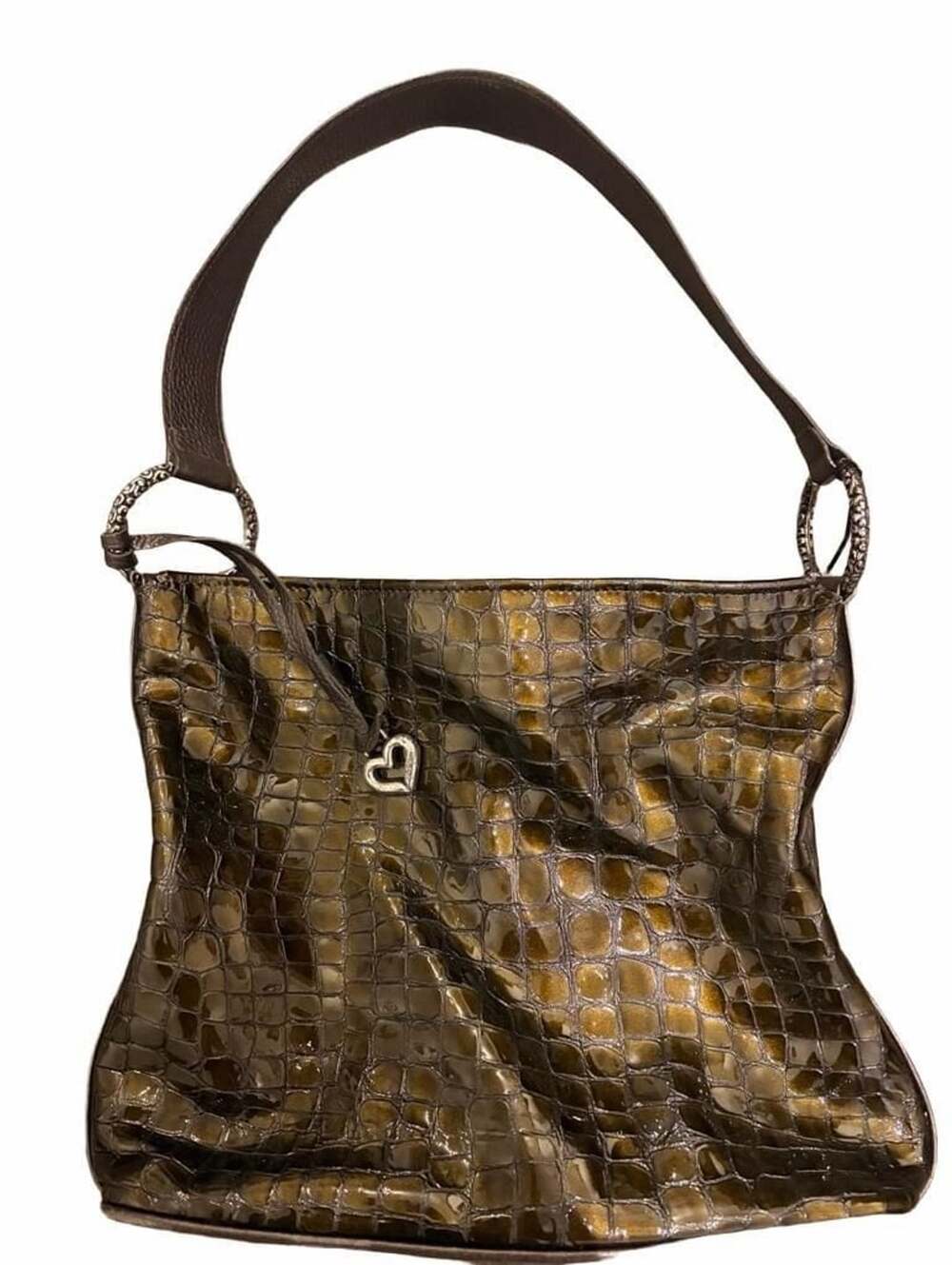Brighton Croc Embossed Patent Leather Shoulder Bag Bronze
